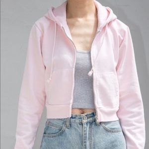 Brandy Melville Light Pink “Crystal” Zip Up Cropped Hoodie